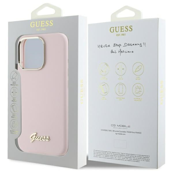 Futrola za Apple iPhone 16 Pro Max, Guess, Script Metal Logo & Frame, Svetlo Roze