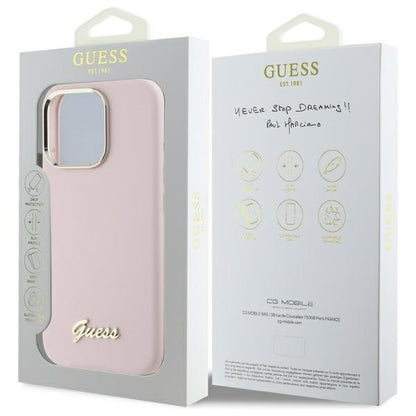 Futrola za Apple iPhone 16 Pro Max, Guess, Script Metal Logo & Frame, Svetlo Roze