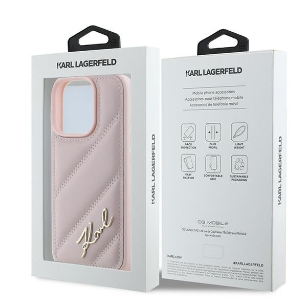 Futrola za Apple iPhone 16 Pro Max, Karl Lagerfeld, Diagonal Quilted Script, Roze
