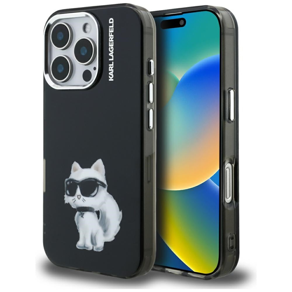 Futrola za Apple iPhone 16 Pro Max, Karl Lagerfeld, IML Aquarelle Logo Choupette, Crna