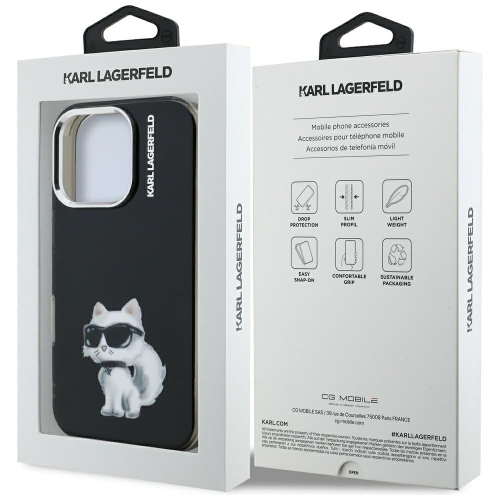 Futrola za Apple iPhone 16 Pro Max, Karl Lagerfeld, IML Aquarelle Logo Choupette, Crna