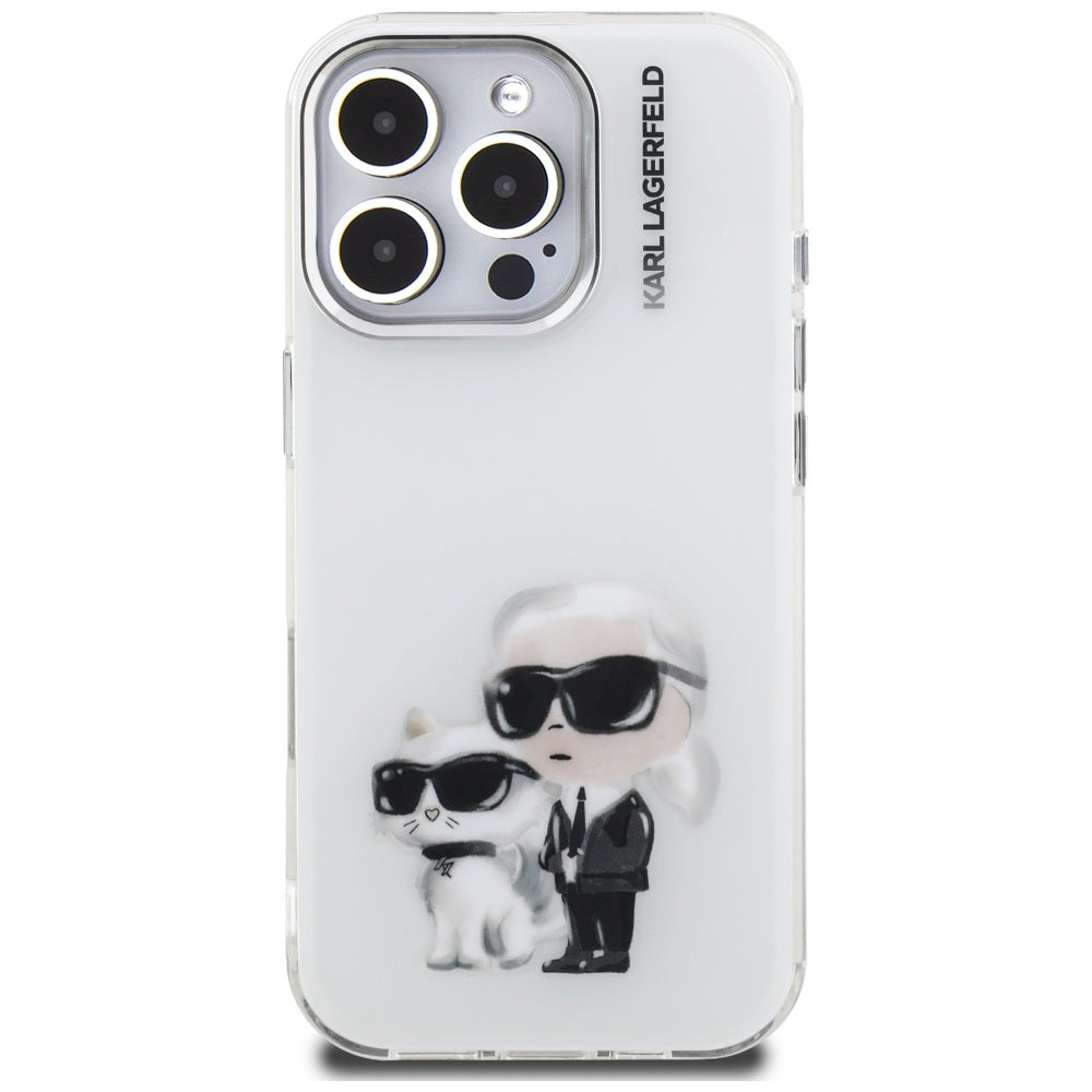 Futrola za Apple iPhone 16 Pro Max, Karl Lagerfeld, IML Aquarelle Logo Karl & Choupette, Bela
