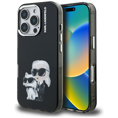 Futrola za Apple iPhone 16 Pro Max, Karl Lagerfeld, IML Aquarelle Logo Karl & Choupette, Crna