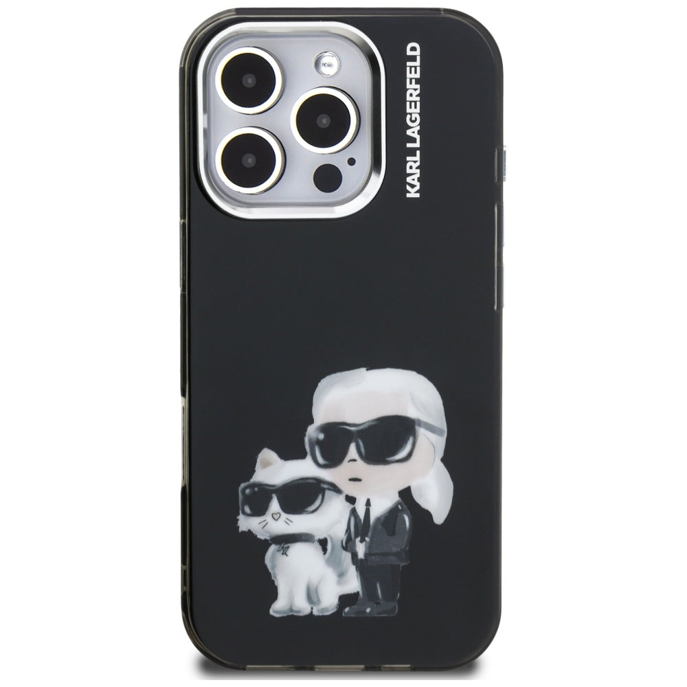 Futrola za Apple iPhone 16 Pro Max, Karl Lagerfeld, IML Aquarelle Logo Karl & Choupette, Crna