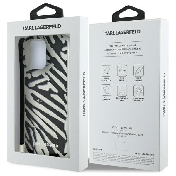 Futrola za Apple iPhone 16 Pro Max, Karl Lagerfeld, IML Luxury Zebra Pattern with Strap, Crna