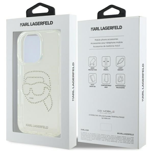 Futrola za Apple iPhone 16 Pro Max, Karl Lagerfeld, IML Rhinestones Karl's Head, Transparentna