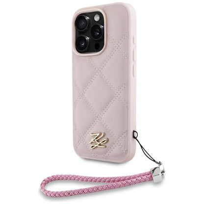 Futrola za Apple iPhone 16 Pro Max, Karl Lagerfeld, Quilted Initial Logo & Chain Strap, Roze