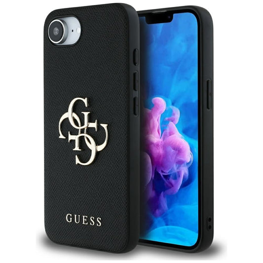 Futrola za Apple iPhone 16e, Guess, 4G Grained Big and Classic Logo, Crna