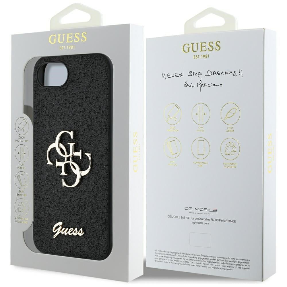 Futrola za Apple iPhone 16e, Guess, Fixed Glitter Big 4G, Crna