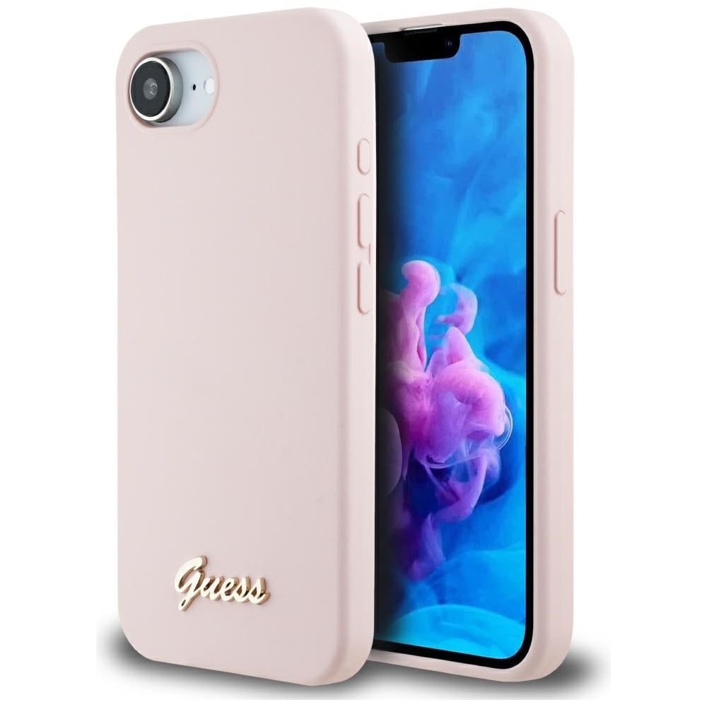 Futrola za Apple iPhone 16e, Guess, Script Metal Logo, Roze
