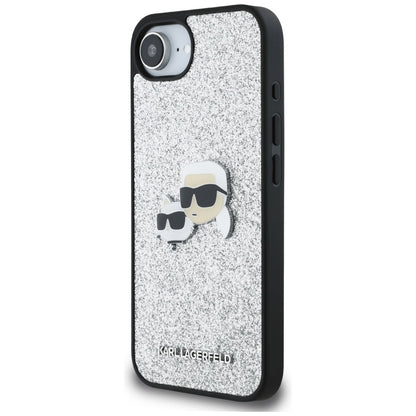 Futrola za Apple iPhone 16e, Karl Lagerfeld, Glitter Fixed Karl & Choupette's Heads, Srebrna