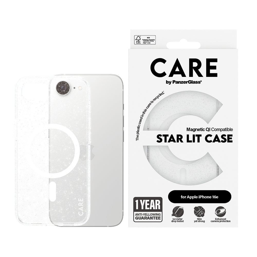 Futrola za Apple iPhone 16e, PanzerGlass, Care Urban Combat Star Lit, Bela Transparentna