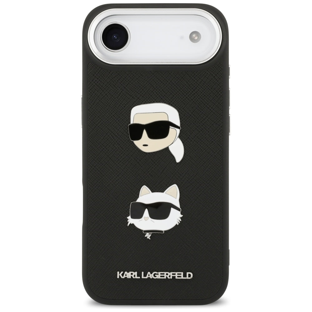 Futrola za Apple iPhone 17 Air, Karl Lagerfeld, Grained Karl & Choupette's Heads Pins and Logo, Crna