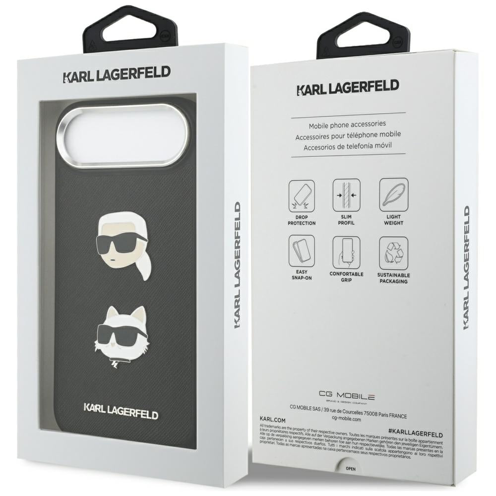 Futrola za Apple iPhone 17 Air, Karl Lagerfeld, Grained Karl & Choupette's Heads Pins and Logo, Crna