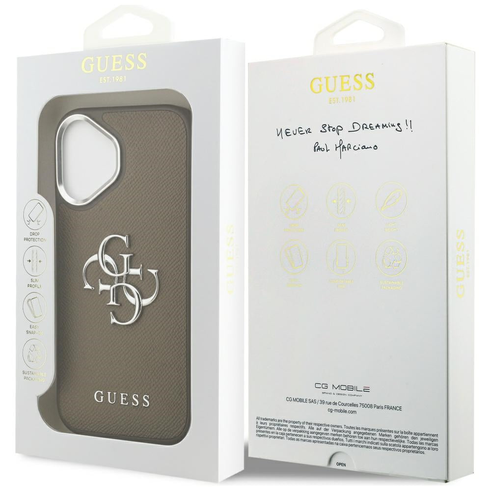 Futrola za Apple iPhone 17, Guess, 4G Grained Big And Classic Logo, Braon Srebrna