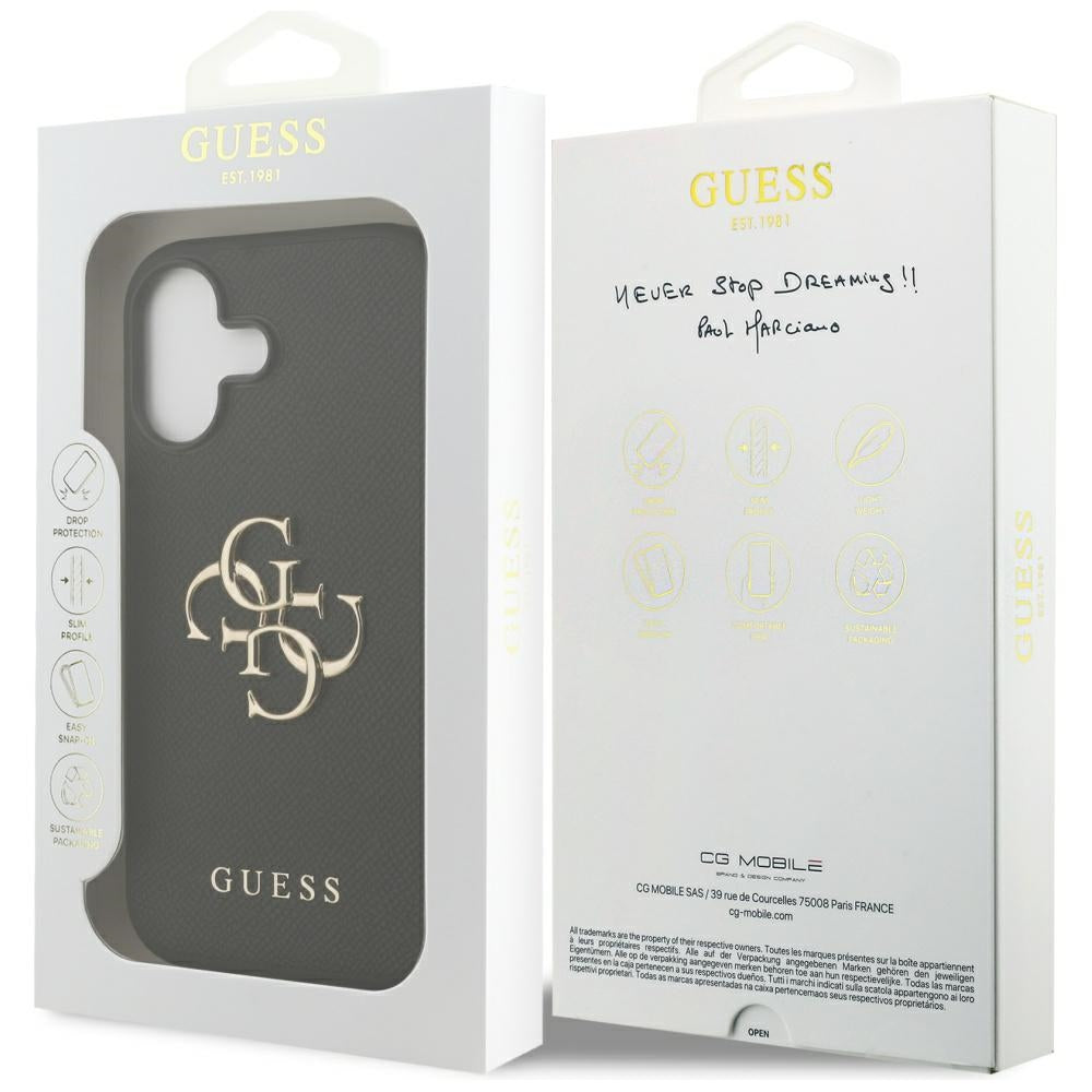 Futrola za Apple iPhone 17, Guess, 4G Grained Big and Classic Logo, Crna