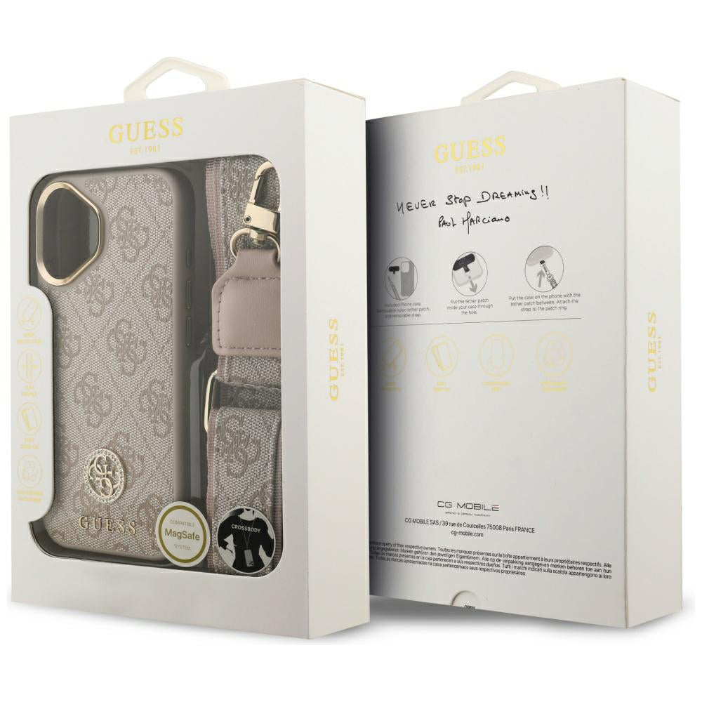 Futrola za Apple iPhone 17, Guess, 4G Strass Logo and Big Strap, Roze