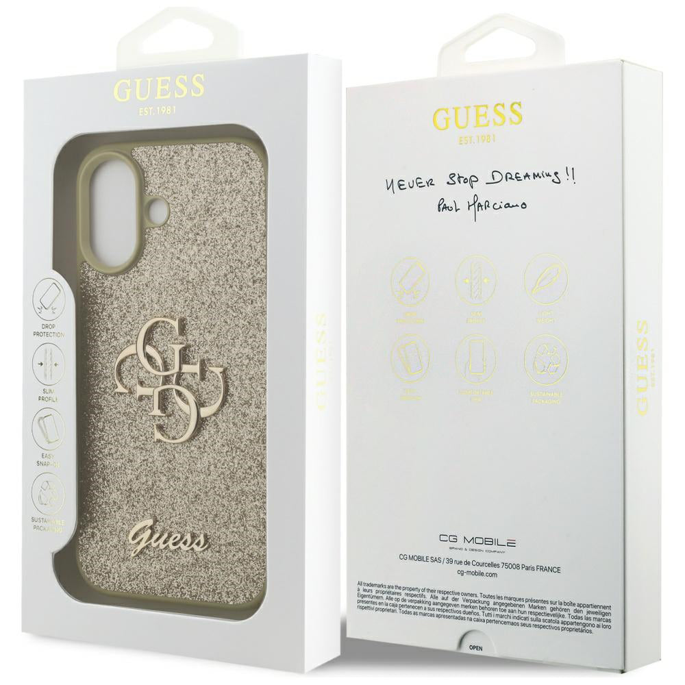Futrola za Apple iPhone 17, Guess, Fixed Glitter Big 4G, Zlatna