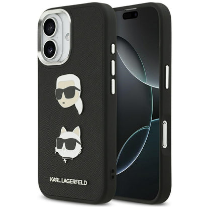 Futrola za Apple iPhone 17, Karl Lagerfeld, Grained Karl & Choupette's Heads Pins and Logo, Crna
