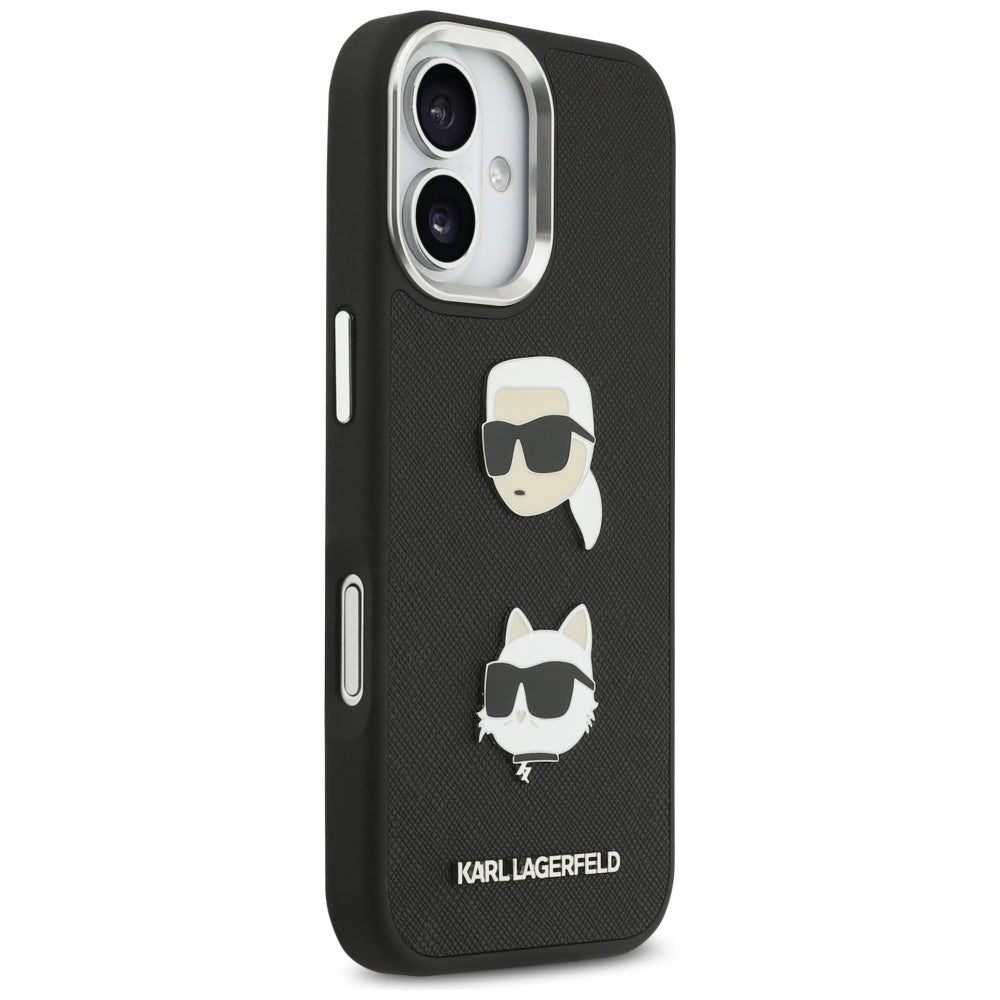 Futrola za Apple iPhone 17, Karl Lagerfeld, Grained Karl & Choupette's Heads Pins and Logo, Crna
