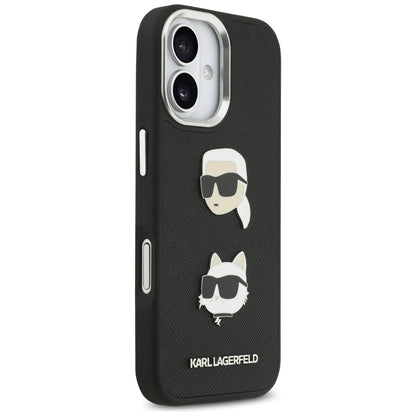 Futrola za Apple iPhone 17, Karl Lagerfeld, Grained Karl & Choupette's Heads Pins and Logo, Crna