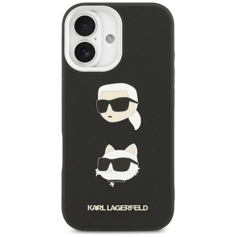 Futrola za Apple iPhone 17, Karl Lagerfeld, Grained Karl & Choupette's Heads Pins and Logo, Crna
