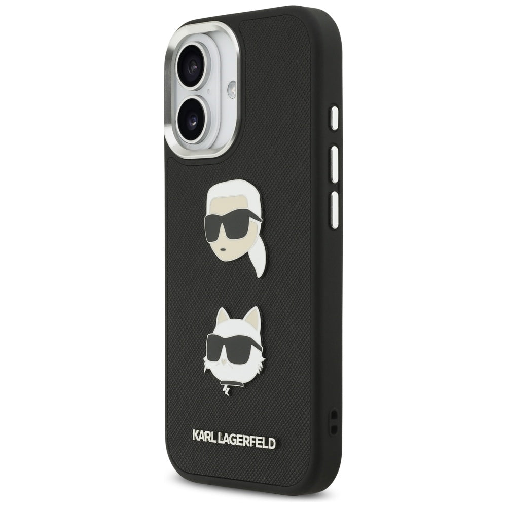 Futrola za Apple iPhone 17, Karl Lagerfeld, Grained Karl & Choupette's Heads Pins and Logo, Crna