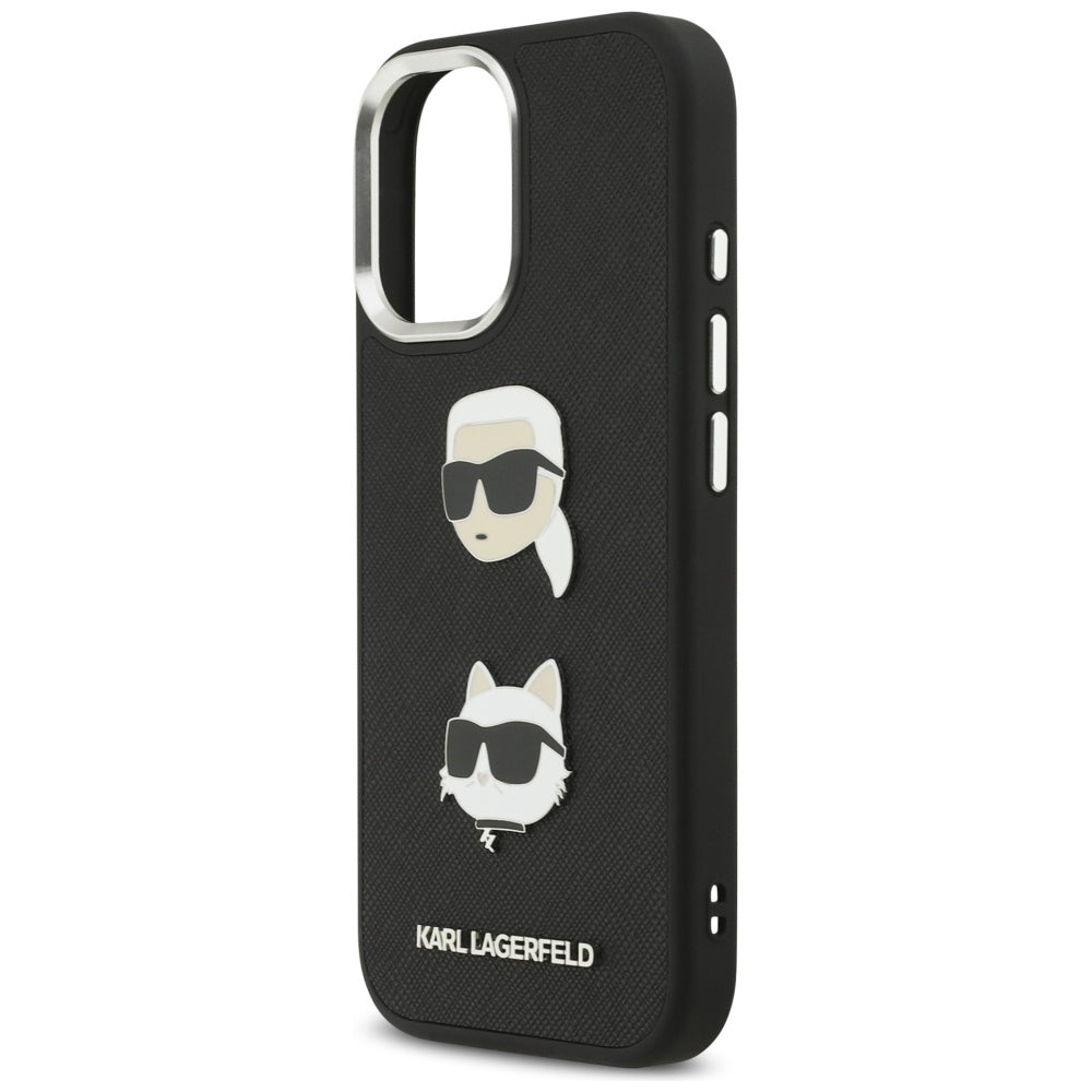 Futrola za Apple iPhone 17, Karl Lagerfeld, Grained Karl & Choupette's Heads Pins and Logo, Crna