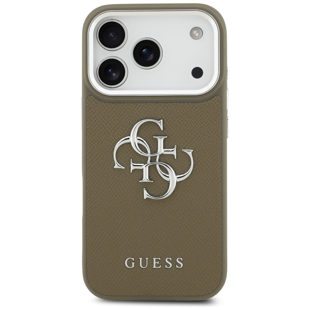 Futrola za Apple iPhone 17 Pro, Guess, 4G Grained Big And Classic Logo, Braon Srebrna