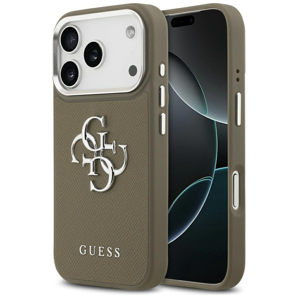 Futrola za Apple iPhone 17 Pro, Guess, 4G Grained Big And Classic Logo, Braon Srebrna