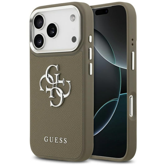 Futrola za Apple iPhone 17 Pro, Guess, 4G Grained Big And Classic Logo, Braon Srebrna