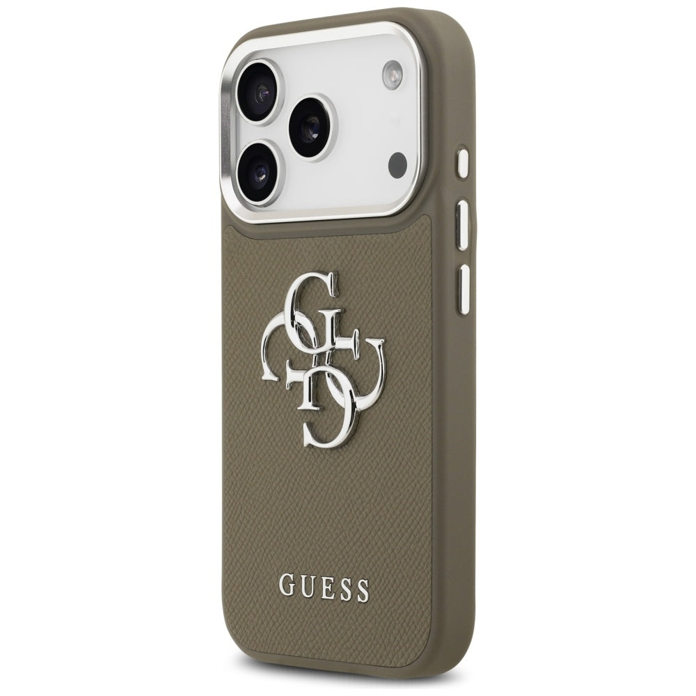 Futrola za Apple iPhone 17 Pro, Guess, 4G Grained Big And Classic Logo, Braon Srebrna