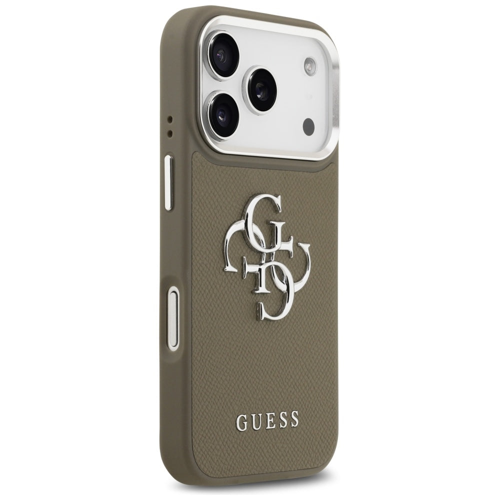 Futrola za Apple iPhone 17 Pro, Guess, 4G Grained Big And Classic Logo, Braon Srebrna
