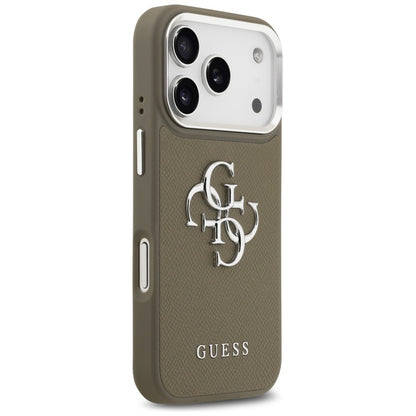 Futrola za Apple iPhone 17 Pro, Guess, 4G Grained Big And Classic Logo, Braon Srebrna