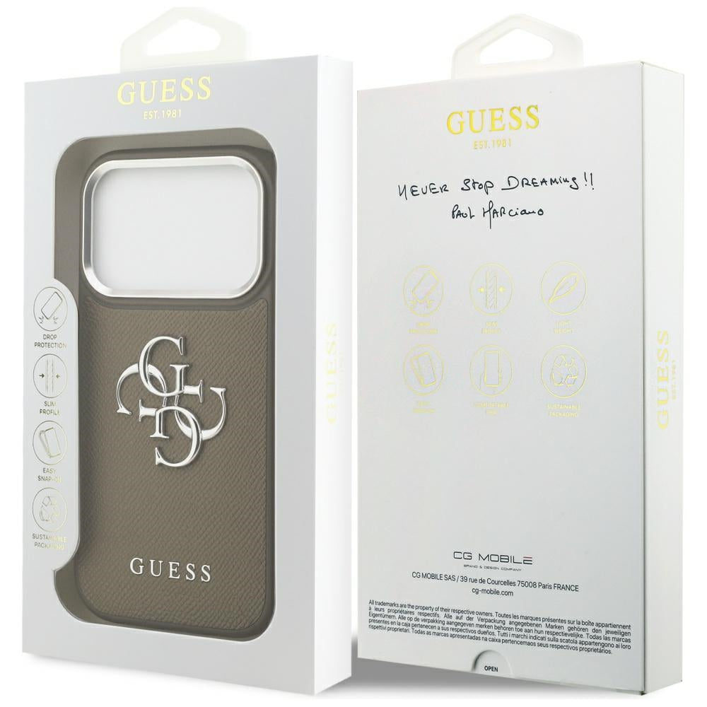 Futrola za Apple iPhone 17 Pro, Guess, 4G Grained Big And Classic Logo, Braon Srebrna