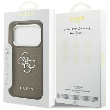Futrola za Apple iPhone 17 Pro, Guess, 4G Grained Big And Classic Logo, Braon Srebrna