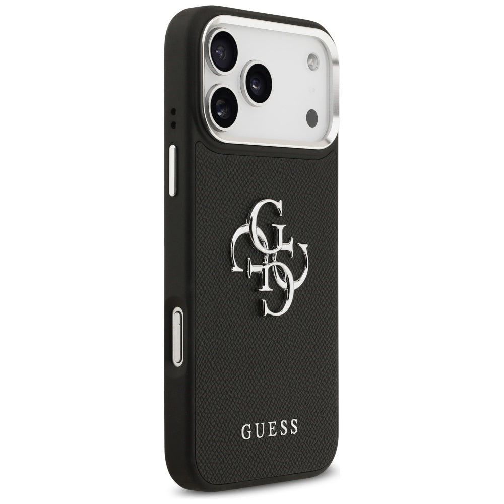 Futrola za Apple iPhone 17 Pro, Guess, 4G Grained Big and Classic Logo, Crna Srebrna