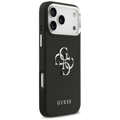 Futrola za Apple iPhone 17 Pro, Guess, 4G Grained Big and Classic Logo, Crna Srebrna