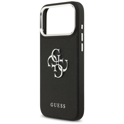 Futrola za Apple iPhone 17 Pro, Guess, 4G Grained Big and Classic Logo, Crna Srebrna