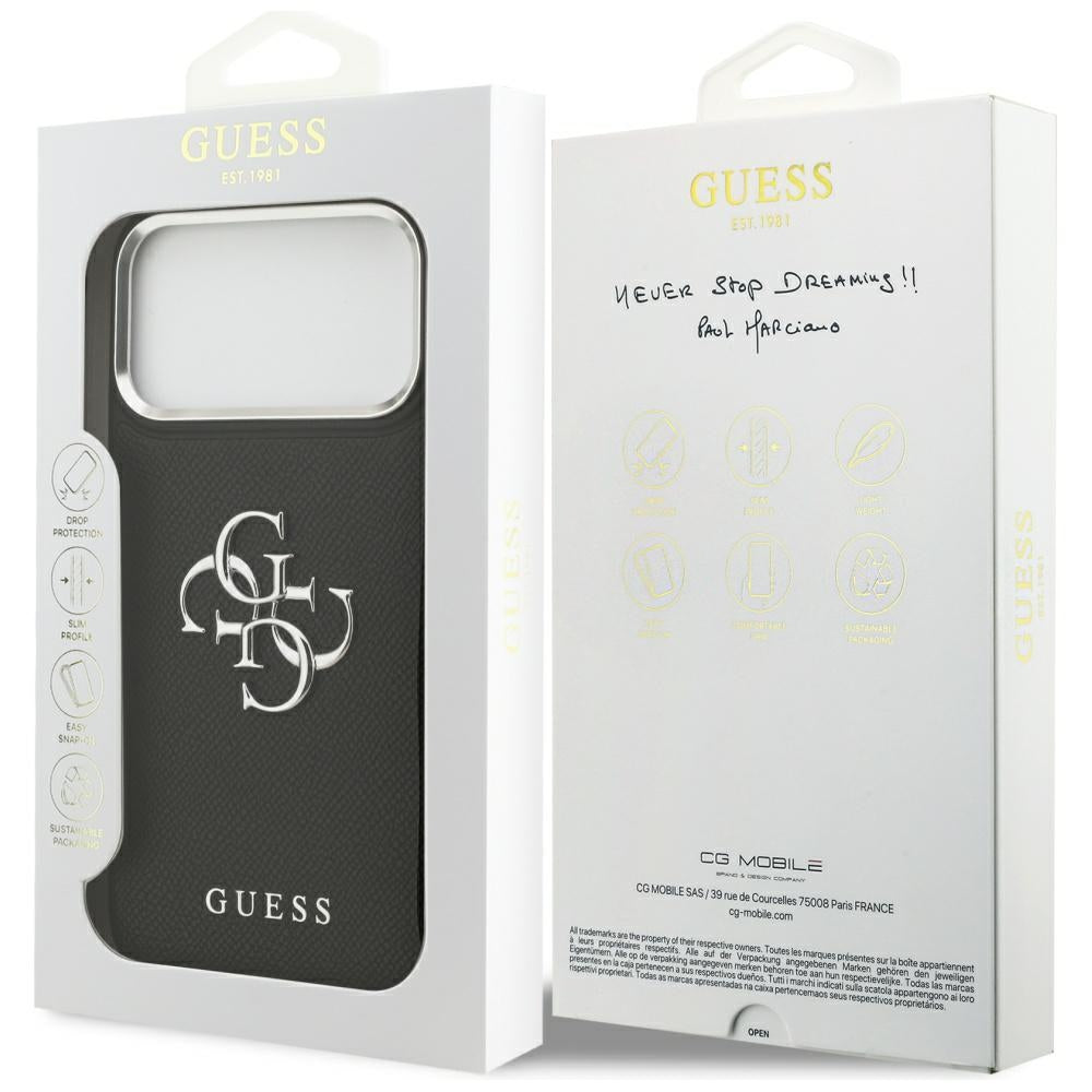 Futrola za Apple iPhone 17 Pro, Guess, 4G Grained Big and Classic Logo, Crna Srebrna