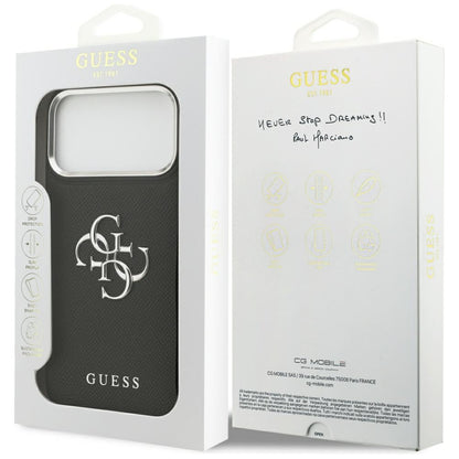 Futrola za Apple iPhone 17 Pro, Guess, 4G Grained Big and Classic Logo, Crna Srebrna
