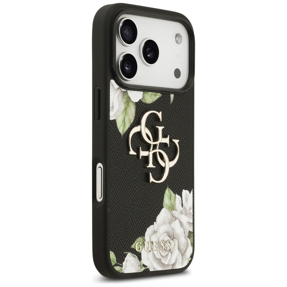 Futrola za Apple iPhone 17 Pro, Guess, 4G Grained Roses Big Logo, Crna