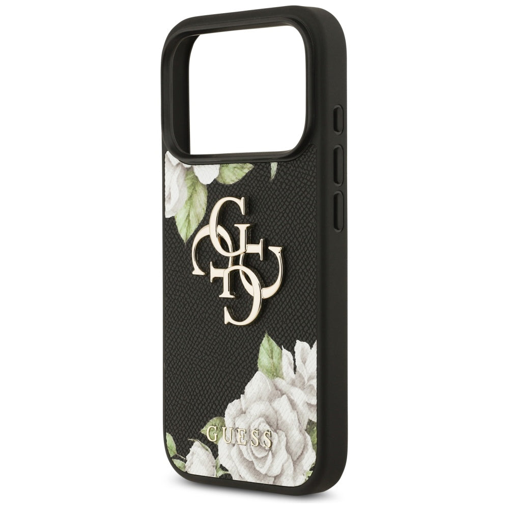 Futrola za Apple iPhone 17 Pro, Guess, 4G Grained Roses Big Logo, Crna