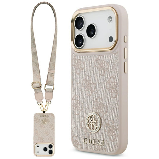 Futrola za Apple iPhone 17 Pro, Guess, 4G Strass Logo and Big Strap, Roze