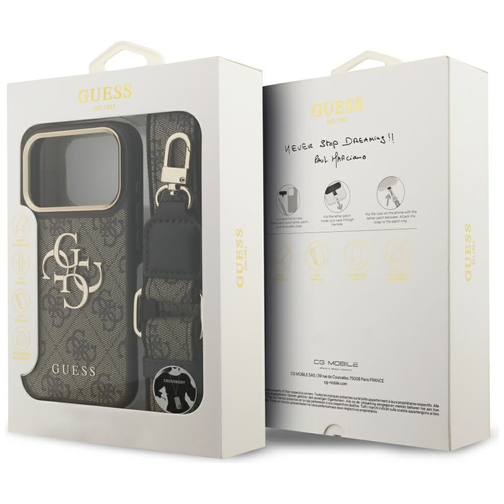 Futrola za Apple iPhone 17 Pro, Guess, Big 4G Classic Logo with Big Strap, Braon