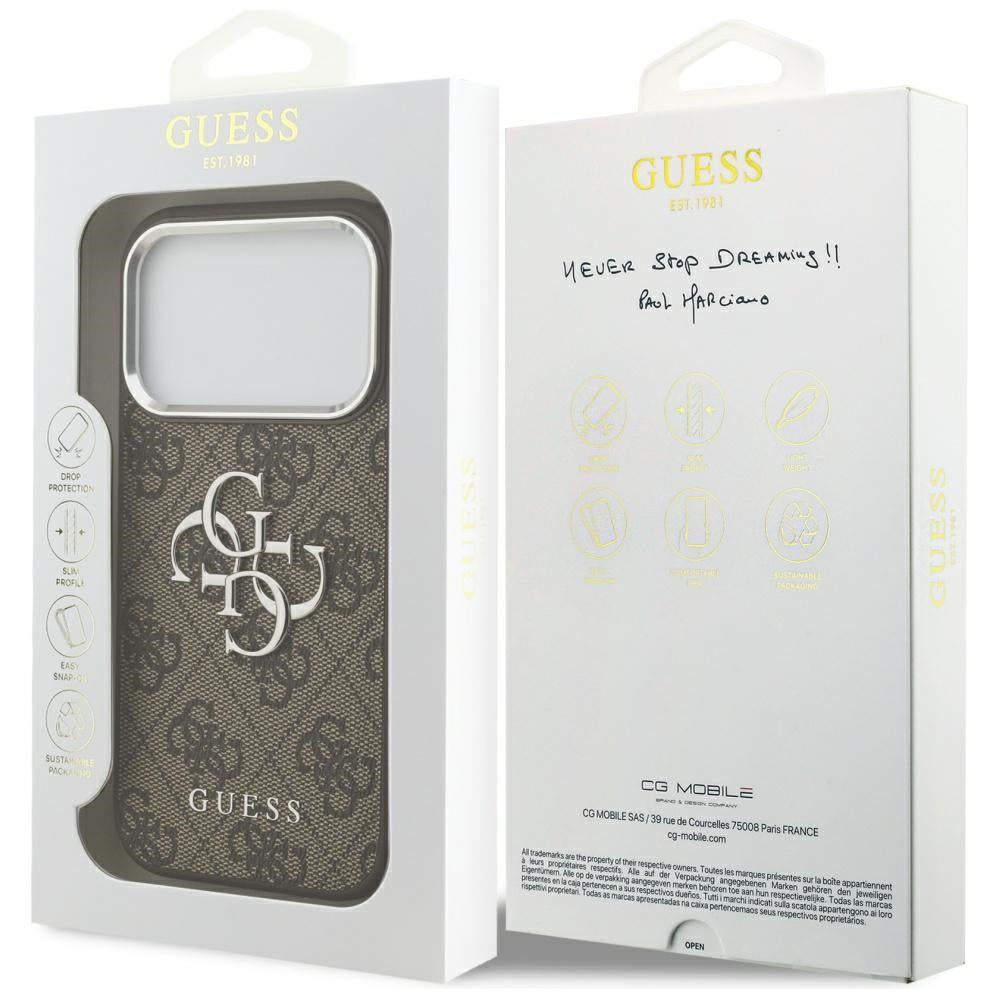 Futrola za Apple iPhone 17 Pro, Guess, Big 4G Logo Classic, Braon Srebrna