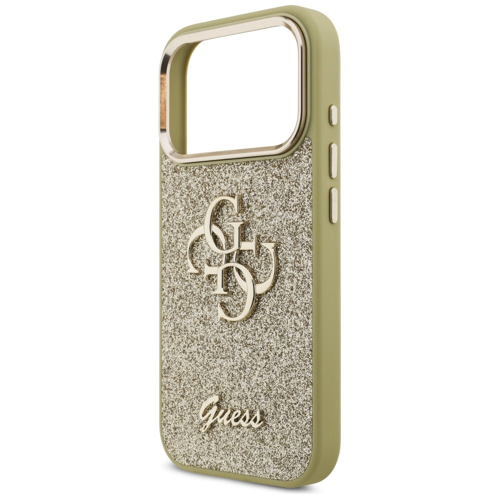 Futrola za Apple iPhone 17 Pro, Guess, Fixed Glitter Big 4G Metal Frame, Zlatna