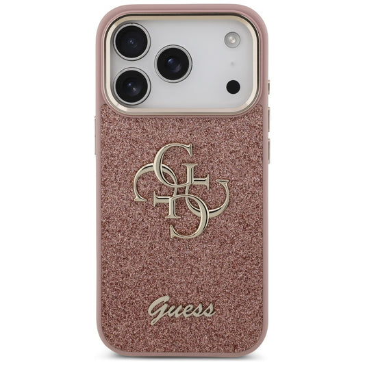 Futrola za Apple iPhone 17 Pro, Guess, Fixed Glitter Big 4G Metal Frame, Roze