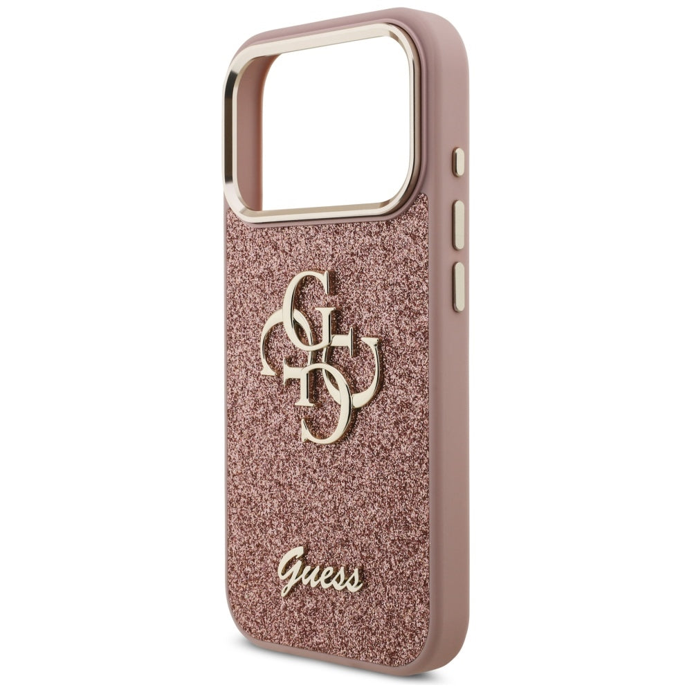Futrola za Apple iPhone 17 Pro, Guess, Fixed Glitter Big 4G Metal Frame, Roze