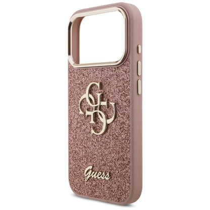 Futrola za Apple iPhone 17 Pro, Guess, Fixed Glitter Big 4G Metal Frame, Roze